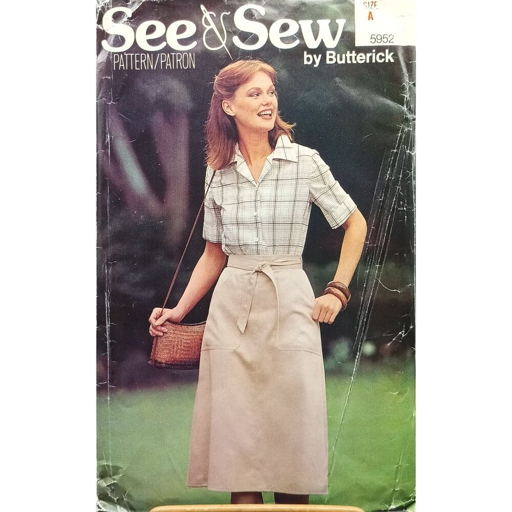 Vintage 70s Butterick 5952 See & Sew Shirt & Skirt Sewing Pattern Retro Fashion